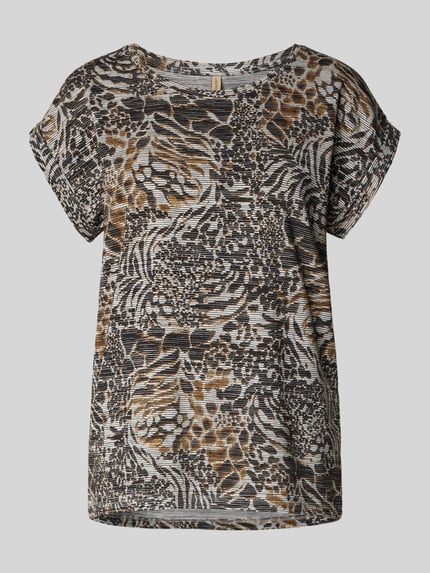 Soyaconcept T-shirt met geribde ronde hals Donkerbruin - 2
