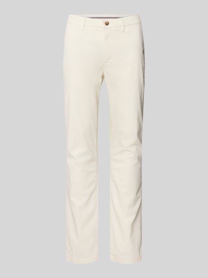 Produktfoto, Slim Fit Chino aus Baumwoll-Mix Modell 'BLEECKER' von Tommy Hilfiger in Creme mit feinem Allover-Muster und Gürtelschlaufen