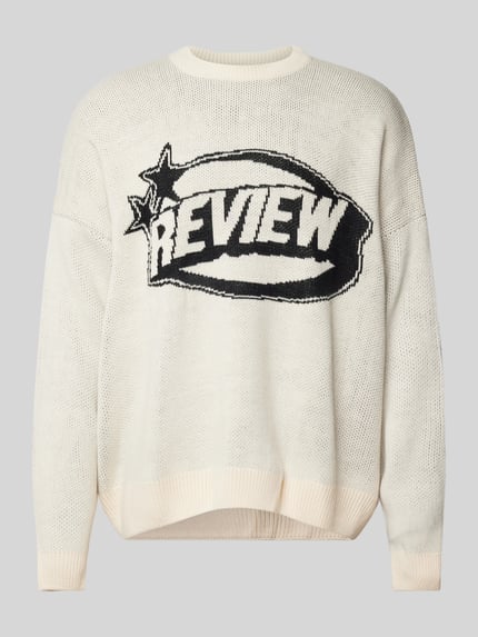 REVIEW Sweter z dzianiny z nadrukiem z logo Écru 2