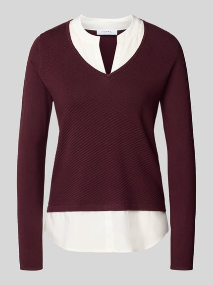 COMMA Strickpullover aus Viskose-Mix mit V-Ausschnitt Bordeaux 2