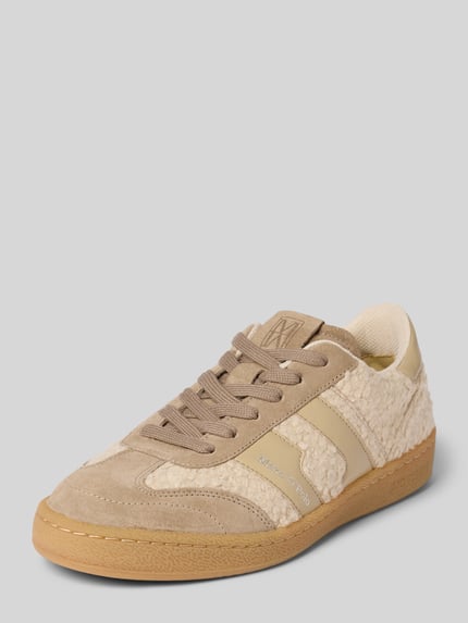 Produktfoto, Low Top Sneaker met rundleer van Marc O'Polo, look: effen, rond, plat, label in reliëf, reliëflogo, vetersluiting, structuurzool, glad leer, suède, teddybont.