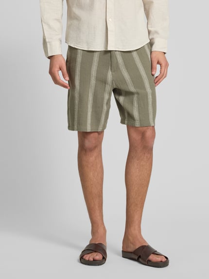 Selected Regular fit bermuda met structuurmotief, model 'BRODY' Olijfgroen - 4