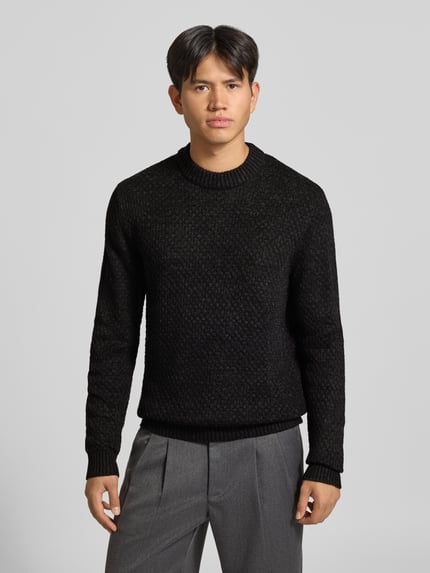JACK & JONES sweter z dzianiny o kroju regular fit z mieszanka bawełny model 'BLAKE' Antracytowy melanż 4
