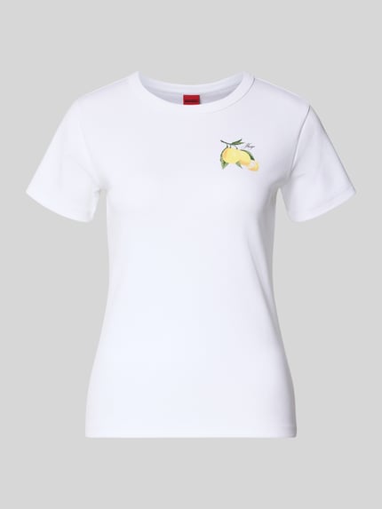 Productfoto, Regular Fit T-shirt uit katoenmix model 'DELORIS_4' van HUGO, look: effen, labelprint en motiefprint, ronde hals, korte mouw, jerseymateriaal