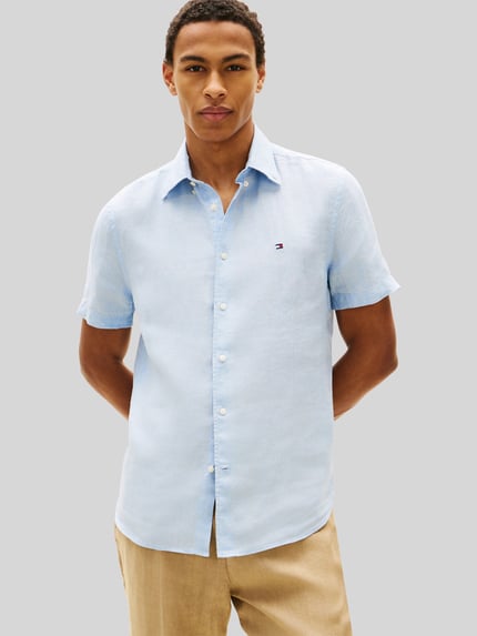 Tommy Hilfiger Koszula z krótkim rękawem o kroju regular fit z czystego lnu Jasnoniebieski 4