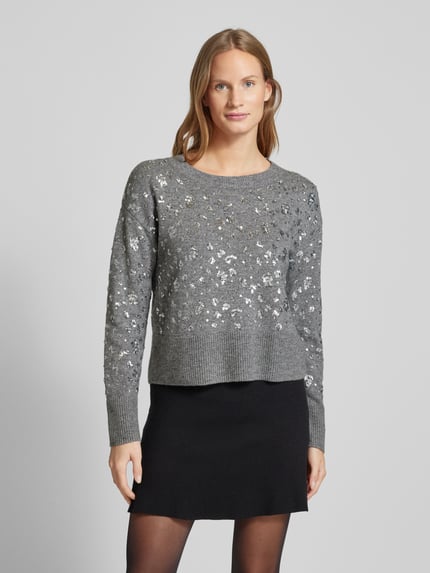 Oui Wollpullover mit überschnittenen Schultern Mittelgrau 4