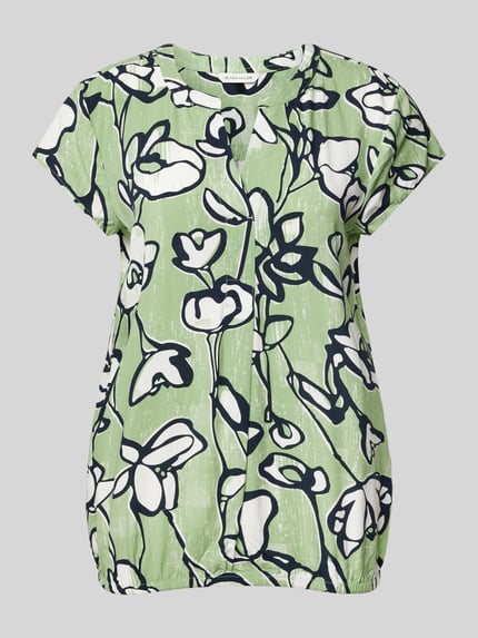 Tom Tailor Loose fit blouse met korte mouwen van pure viscose met all-over motief Lichtgroen - 2