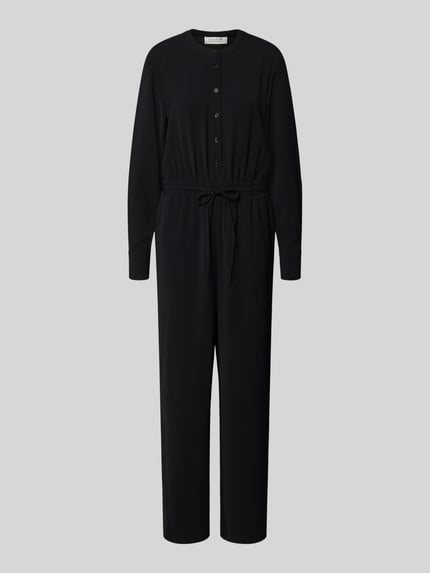 Produktfoto, Overall mit Rundhalsausschnitt Modell 'Lina' von GUIDO MARIA KRETSCHMER WOMAN in Schwarz, lange Ärmel, Knopfleiste, elastischer Bund