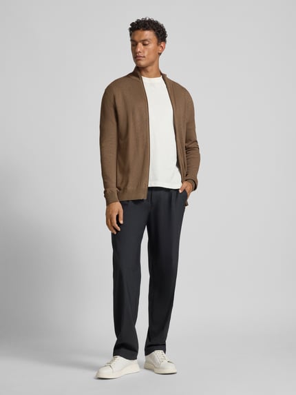 Selected Regular fit gebreid jack van puur katoen, model 'BERG' Zand - 1