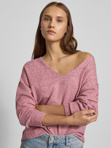 ONLY Regular Fit Pullover mit V-Ausschnitt Modell 'RICA LIFE' Pink Melange 3