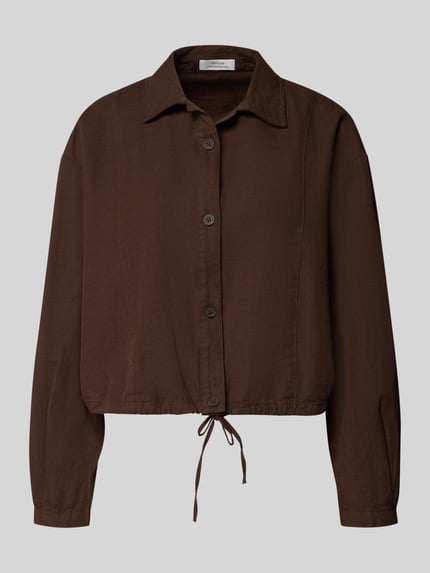 Produktfoto, Relaxed Fit Hemdjacke aus Baumwoll-Leinen-Mix Modell 'Formente' von OPUS in Dunkelbraun, Hemdblusenkragen, Knopfleiste, strukturierte Textur
