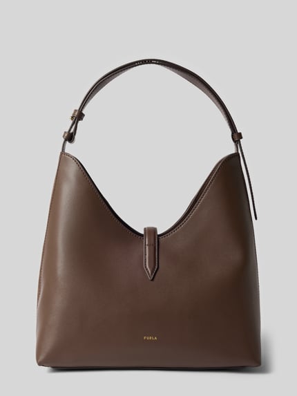 Produktfoto, Tote Bag aus echtem Leder Modell 'Goccia' von FURLA w kolorze brązowym, główna przegroda z klapką, regulowany pasek na ramię, szerokość w rozmiarze 1: 28 cm, długość w rozmiarze 1: 31 cm, głębokość w rozmiarze 1: 17 cm, długość paska na ramię w rozmiarze 1: 52 cm, gładka tekstura