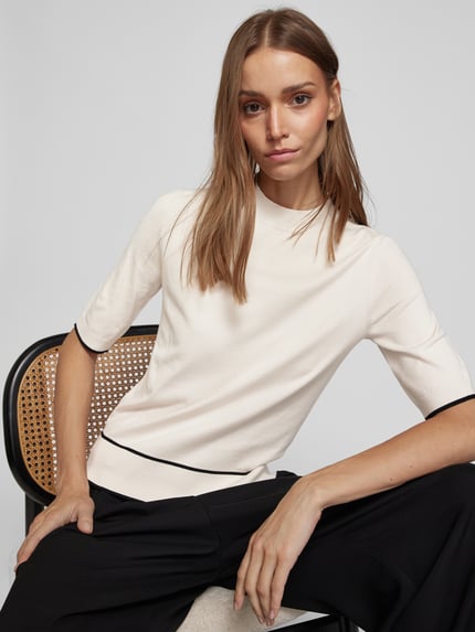 Luisa Cerano T-Shirt mit Ziernähten Sand 3