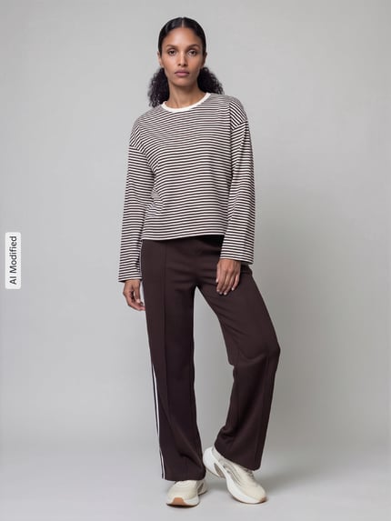 ONLY Relaxed Fit Langarmshirt aus reiner Baumwolle Modell 'FREJA' Schoko Melange 1