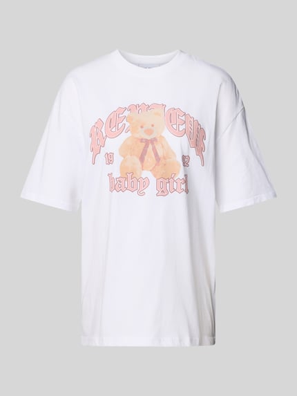 REVIEW Oversized T-Shirt mit Label-Print Weiss 2