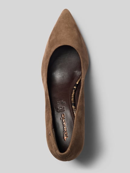 Produktfoto, Pumps in velourslook van Tamaris in bruin, smalle punt, zachte textuur, Dames Pumps van Tamaris