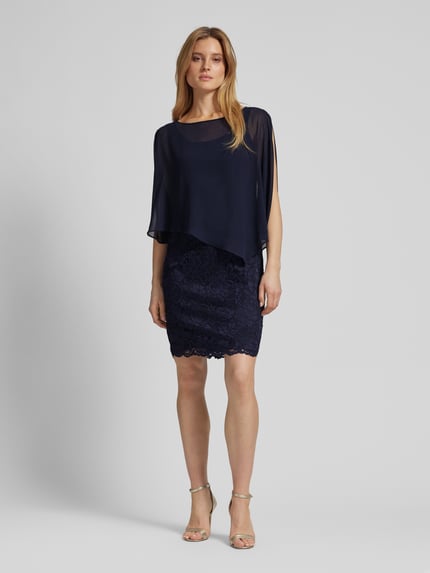 Vera Mont Knielange cocktailjurk in dubbele-laagjeslook Donkerblauw - 1