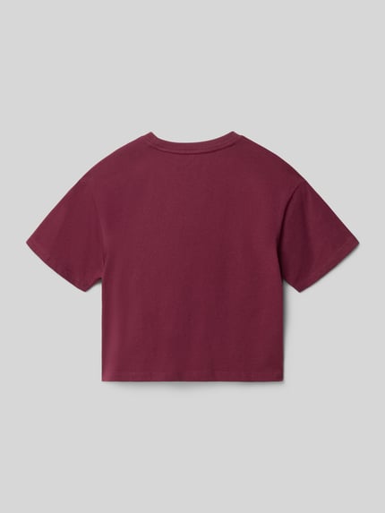 Produktfoto, Regular Fit T-Shirt mit Logo-Stitching von Abercrombie&Fitch in Bordeaux, Baumwoll-Mix, Rundhalsausschnitt, Rückansicht