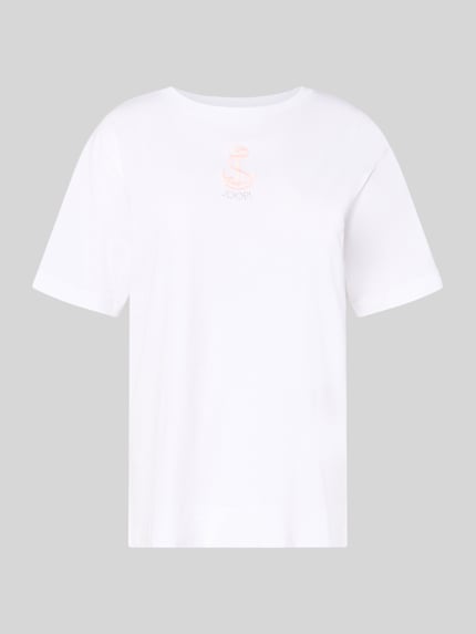 Produktfoto, T-Shirt mit Rundhalsausschnitt und Stitching Modell 'Tino' von JOOP!, biała bawełna, krój regular fit, długość tyłu w rozmiarze 36: 62 cm