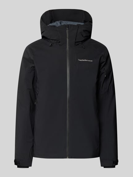 Produktfoto, schwarze Jacke mit Kapuze Modell 'Maroon' von Peak Performance, Regular Fit, Label-Stitching, Reißverschluss, glatte Textur