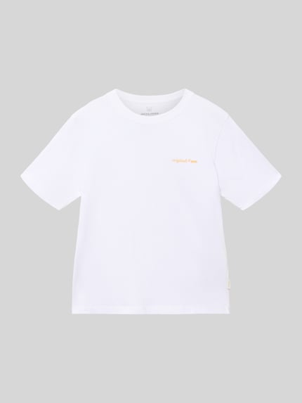 Productfoto, T-shirt met recht model in puur katoen, ronde hals, statementprint, labeldetail, ruglengte maat 140: 52 cm, T-Shirt met rugzijde motiefprint model 'MONTAUK' van Jack & Jones