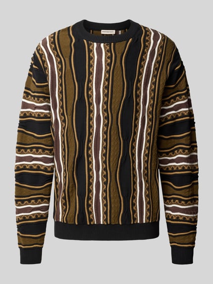 Produktfoto, Strickpullover im Allover-Look Modell 'TETON' von Redefined Rebel, Baumwoll-Mix in Braun, Schwarz und Weiß, Regular Fit