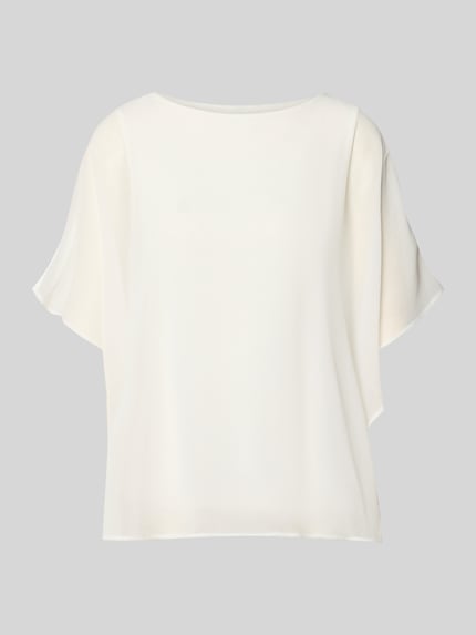 Produktfoto, Loose Fit Top aus Viskose-Mix von s.Oliver BLACK LABEL in Uni-Creme, U-Boot-Ausschnitt, Effektgarn, Chiffon-Struktur