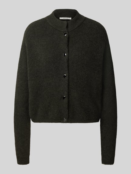 Produktfoto, Regular Fit Cardigan aus Woll-Alpaka-Mix Modell 'Alpha' von Gestuz, dunkelgrün, Strick-Optik, Stehkragen, elastisches Material