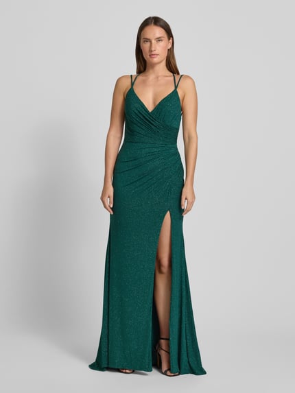 Mascara Abendkleid mit V-Ausschnitt und Raffungen Dunkelgruen 4