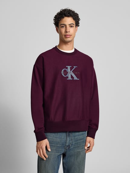 Calvin Klein Jeans Oversized Fit Sweatshirt mit Logo-Stitching Modell 'Premium' Bordeaux 4