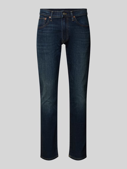 Produktfoto, Slim Fit Jeans mit 5-Pocket-Design von Polo Ralph Lauren, ciemnoniebieski denim, prosty krój, widoczne szwy, średnia tekstura.