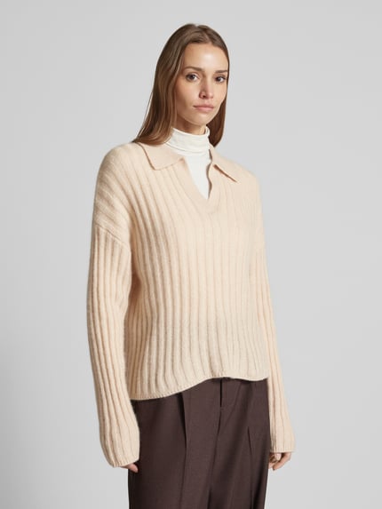 (THE MERCER) N.Y. Gebreide pullover met extra brede schouders Zand gemêleerd - 4