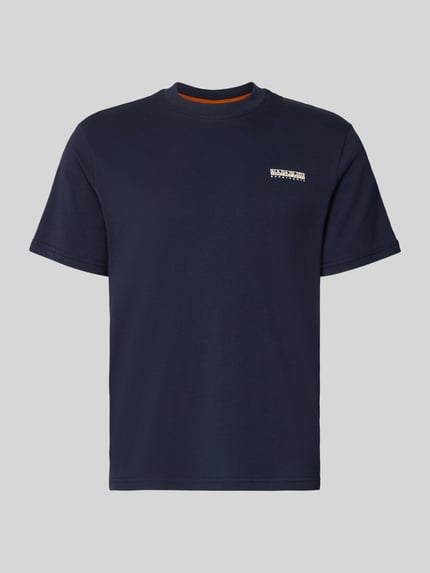 Produktfoto, T-Shirt mit Logo und Rundhalsausschnitt von Napapijri, dunkelblau, Baumwoll-Elasthan-Mix, Regular Fit, glatte Textur