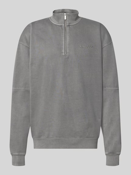 Produktfoto, Relaxed Fit Sweatshirt aus Baumwoll-Mix von PEGADOR in Grau mit Troyer-Kragen, Logo-Stickerei, gerippten Abschlüssen, Ziernähten