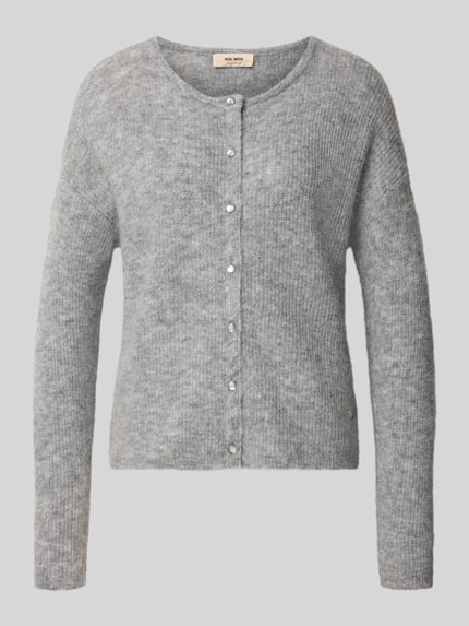 Produktfoto, Regular Fit Strickjacke aus Woll-Alpaka-Mix Modell 'Almine' von MOS MOSH, grau meliert, Langarm, Knopfleiste, weiche Textur