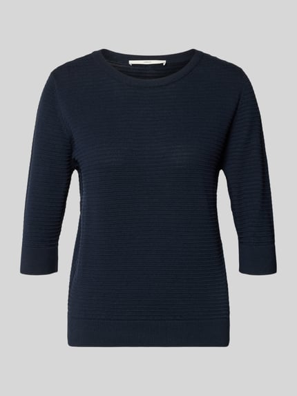 Produktfoto, Strickpullover mit 3/4-Arm von Lanius in Dunkelblau, reine Baumwolle, Regular Fit, feine Struktur, Rundhals, gerippte Abschlüsse