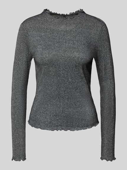 ONLY Bluzka z długim rękawem o kroju slim fit z mieszanki bawełny model ‘EMMA’ Antracytowy 2