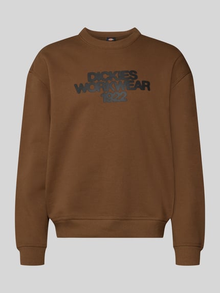 Productfoto, bruin Sweatshirt met Label-Print model 'TORREY' van Dickies, katoenmengsel, loose fit, geribde boorden, ronde hals