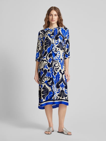 Milano Italy Midikleid mit Allover-Muster Blau 4