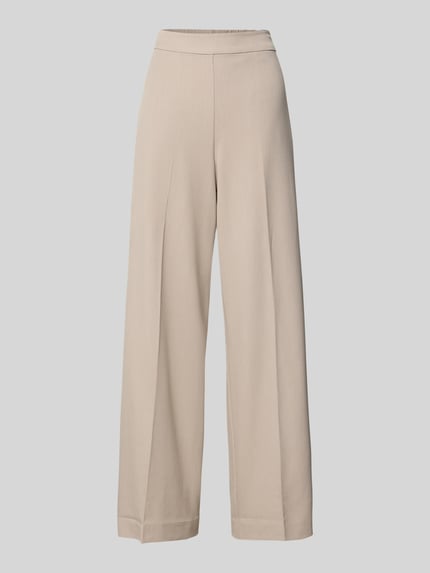 Produktfoto, Wide Leg Hose mit Viskose-Anteil Modell 'EMMA-TARA' von Selected Femme in Optik: Unifarben, Passform: Wide Leg, elastischer Bundabschluss, seitliche Eingrifftaschen, Label-Stitching-Applikation, beigefarbene Stoffstruktur