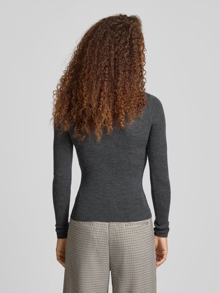 LeGer Sweter z dzianiny z wełny z haftem model ‘Corin Jumper’ Antracytowy 5