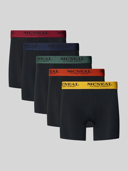 Produktfoto, Trunks mit elastischem Bund im 5er-Pack von MCNEAL, verschiedene Bundfarben, Baumwoll-Elasthan-Mix, körpernahe Passform