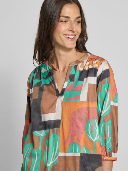 Milano Italy Regular fit blouse met 3/4-mouwen Zwart - 3