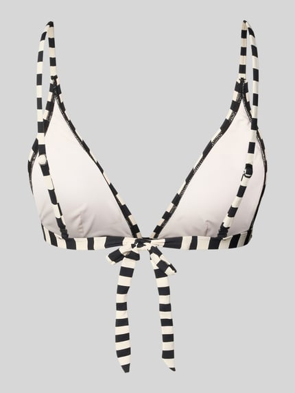 Produktfoto, Bikini-Oberteil mit rückseitiger Schnürung Modell 'YADBOR' von Barts, mieszanka materiałów z dodatkiem streczu, fixed triangel fit, dekolt w serek, regulowane cienkie ramiączka, wiązanie z tyłu, wzór w czarno-białe paski