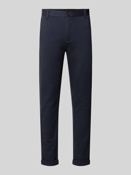 Produktfoto, Slim Fit Stoffhose mit umgeschlagenen Hosenbeinen von Lindbergh in Dunkelblau, elastischer Mix mit Viskose, strukturierte Oberfläche