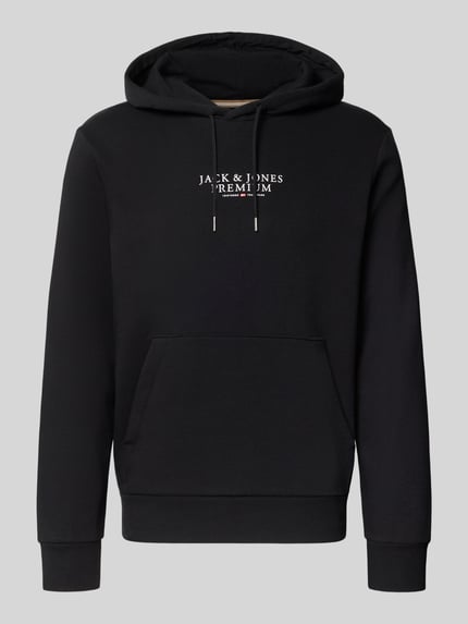 Produktfoto, Hoodie mit Label-Print Modell 'JPRBLUARCHIE' von JACK & JONES in Schwarz, Baumwoll-Mix, lockerer Schnitt, Känguru-Tasche, Kapuze