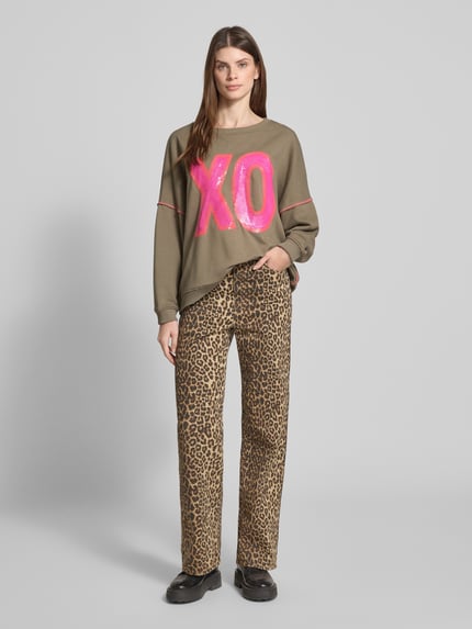 miss goodlife Sweatshirt met pailletten en ronde hals Olijfgroen - 1