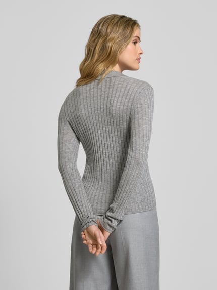 Style Icon Collection Rippstrickpullover aus Wolle  Mittelgrau Melange 5