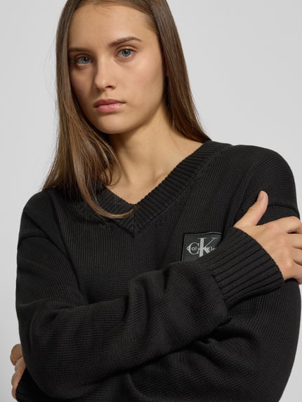 Calvin Klein Jeans Strickpullover mit V-Ausschnitt Black 3