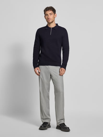 JACK & JONES Premium Sweter z dzianiny z prążkowanymi wykończeniami model ‘MILANO’ Czarny 1